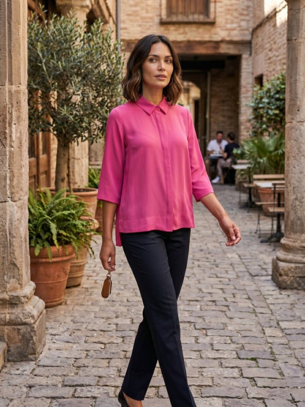 Rita Ross Women’s Bright‎ Pink Button-Front Cardigan - Small - 3/4 Sleeves
